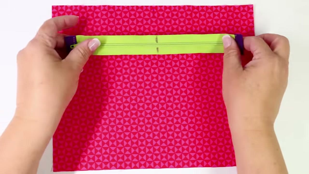 Step 3: Lay the Zipper Face Down Along the Top of the Outer Panel - How to Sew a Zipper Pouch