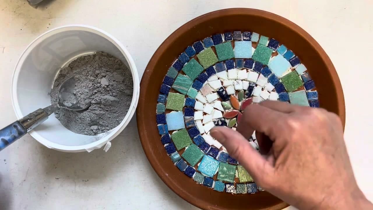 Step 8: Grout the Mosaic - How to Make a Mosaic Bird Bath