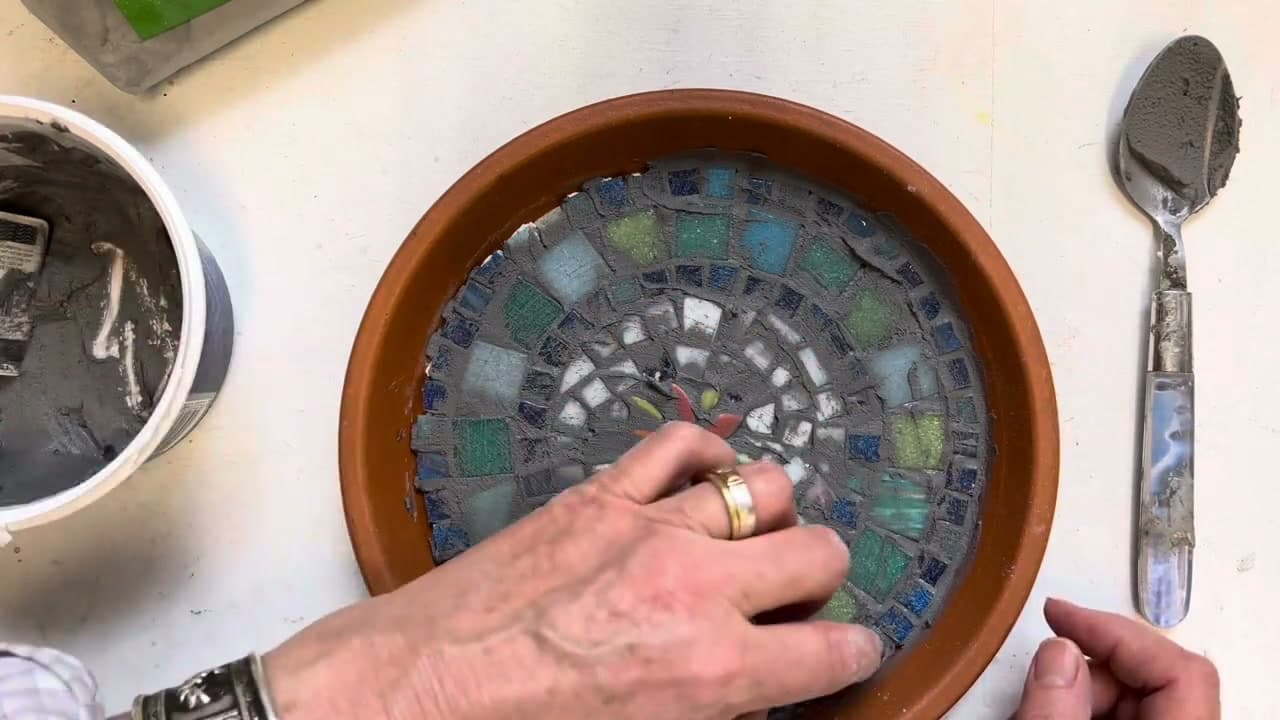 Step 9: Rub It Back Clean - How to Make a Mosaic Bird Bath