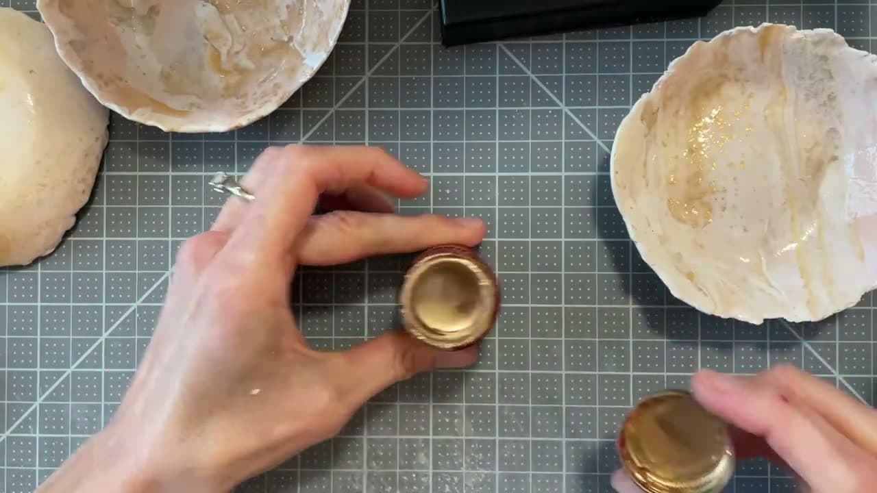The finished result: How to Make a Marbled Polymer Clay Dish With Gold Leaf Edge