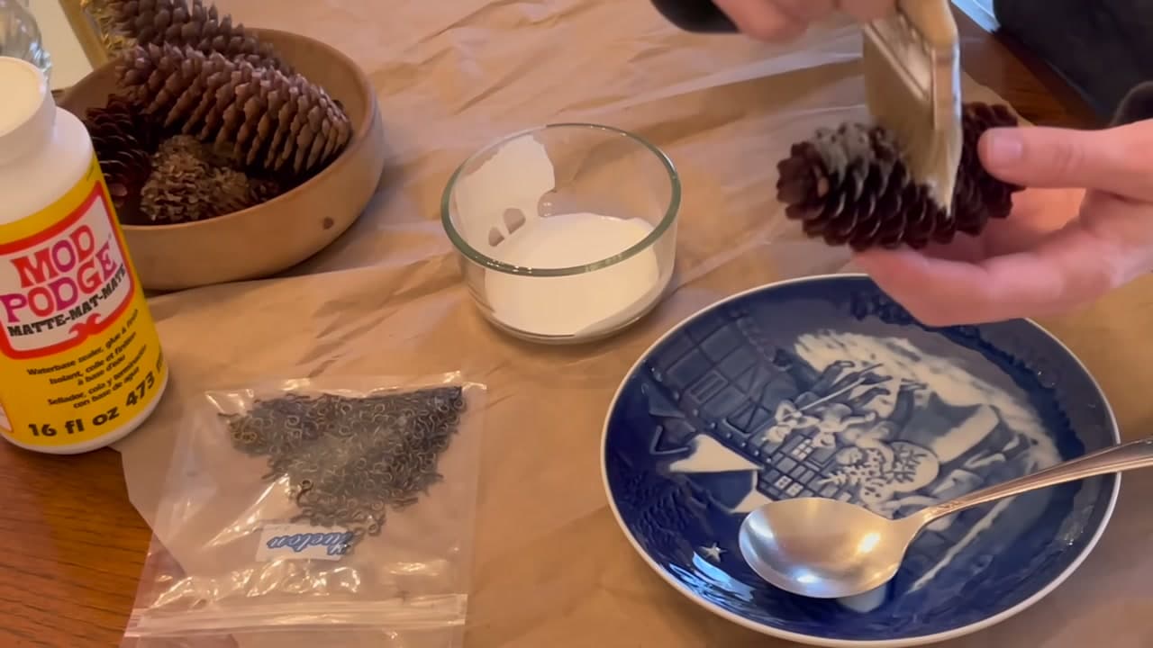 Step 2: Brush On the Mod Podge - How to Make Pinecone Christmas Ornaments