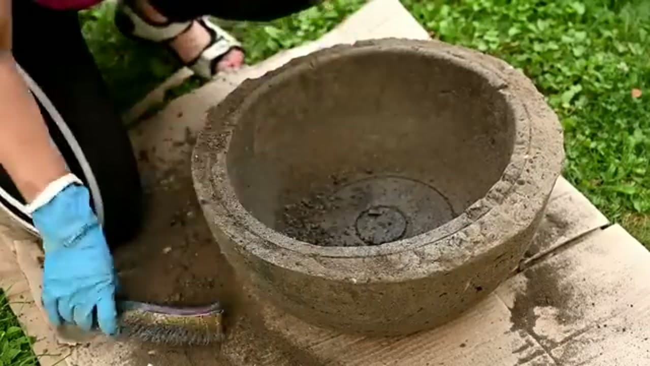 Step 7: Brush the Surface and Drill Drainage - How to Make a Hypertufa Planter