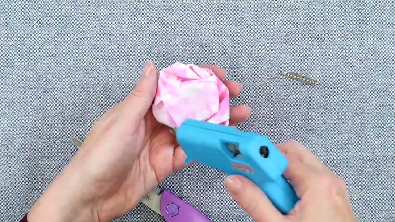 Step 7: Finish the Back and Attach a Pin - How to Make a No Sew Fabric Flower (Rolled Rose Technique)