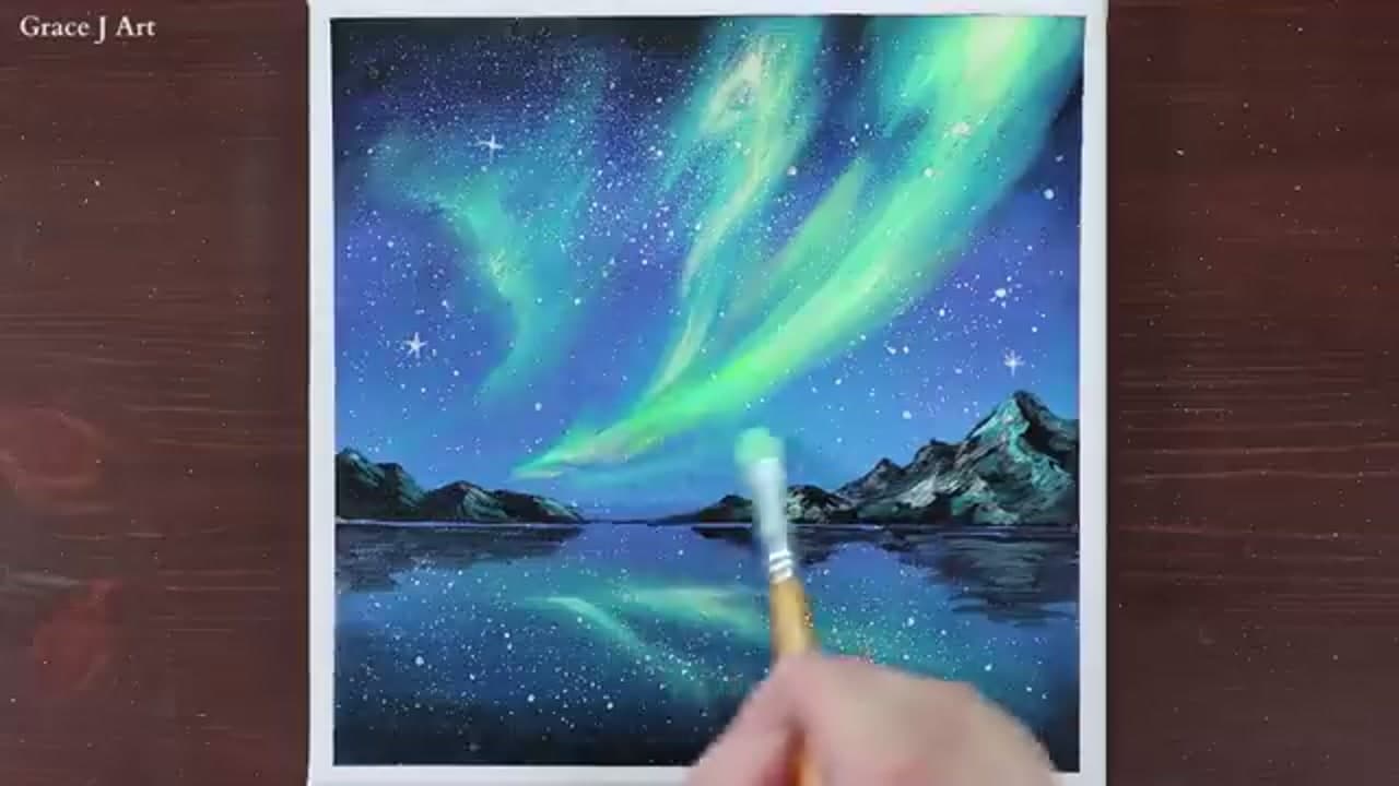 The finished result: How to Paint the Northern Lights with Acrylics