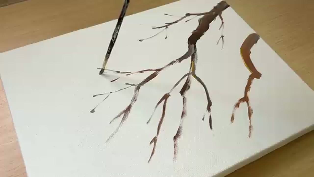 Step 2: Add the Thin Side Twigs - How to Paint Cherry Blossoms (Easy Acrylic for Beginners)