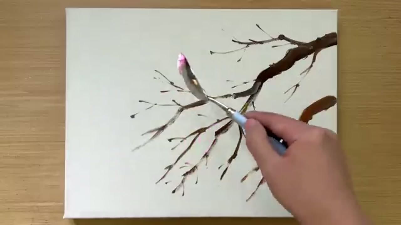 Step 3: Dab the First Pink Blossoms - How to Paint Cherry Blossoms (Easy Acrylic for Beginners)