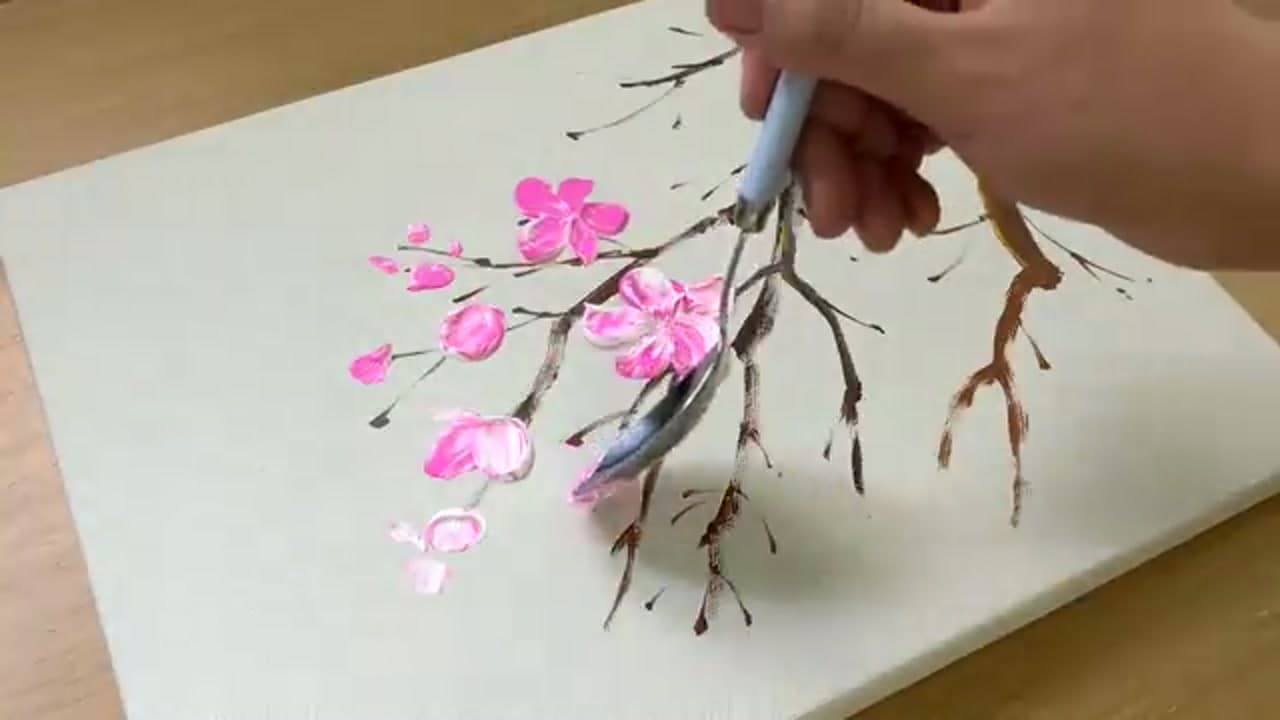 Step 4: Build Up the Blossom Clusters - How to Paint Cherry Blossoms (Easy Acrylic for Beginners)