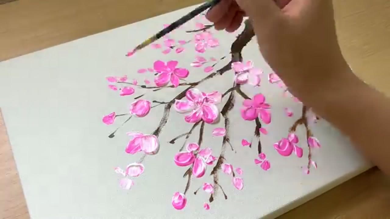 Step 5: Add White Highlights to the Petals - How to Paint Cherry Blossoms (Easy Acrylic for Beginners)
