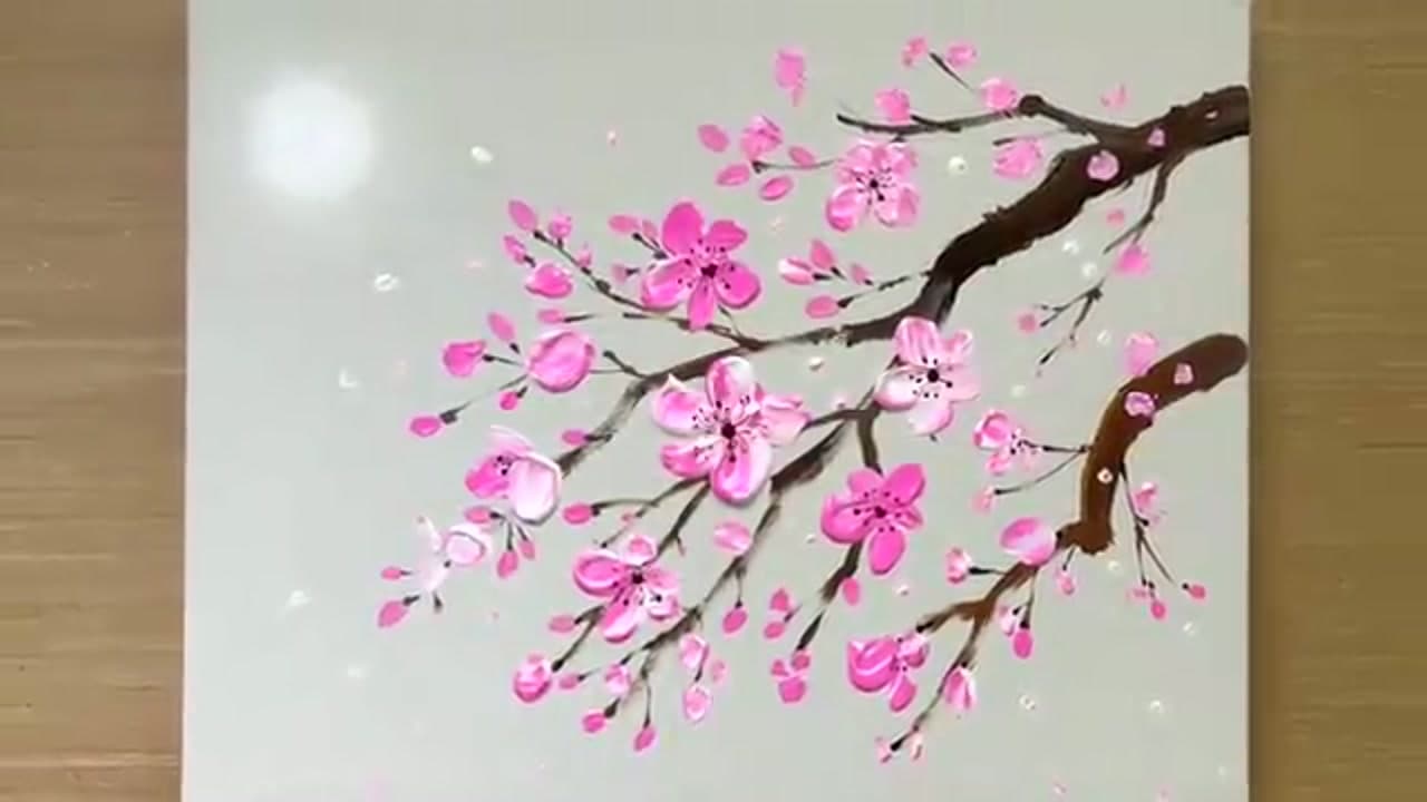 The finished result: How to Paint Cherry Blossoms (Easy Acrylic for Beginners)