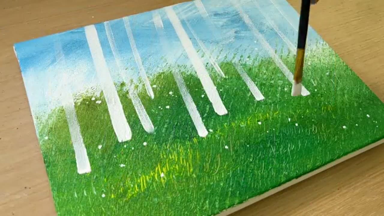 Step 4: Pull the White Trunks - How to Paint Birch Trees in Acrylics