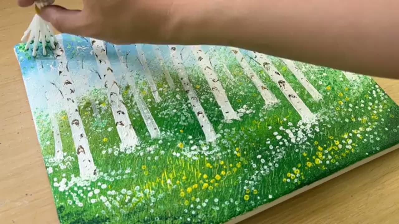 Step 7: Dab the Leaf Canopy - How to Paint Birch Trees in Acrylics