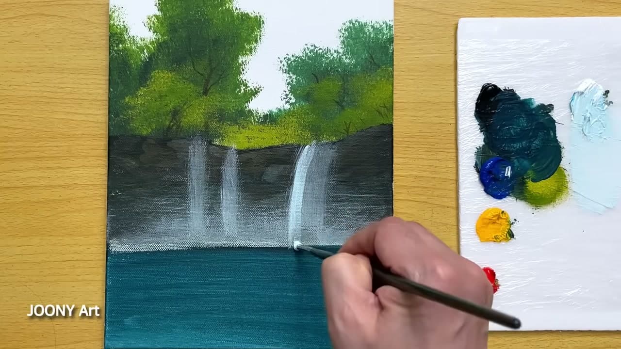 Step 3: Pull Down the Falling Water - How to Paint a Waterfall with Acrylics (Step by Step)