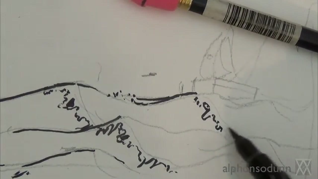 Step 5: Step 5: Ink the Top Edge of Each Wave Crest