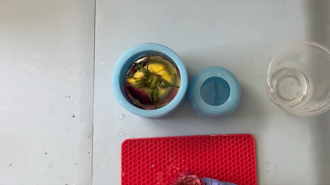 Step 4: Pour the First Layer and Set the Rose - How to Seal Flowers in Resin: Preserved Rose Sphere Tutorial