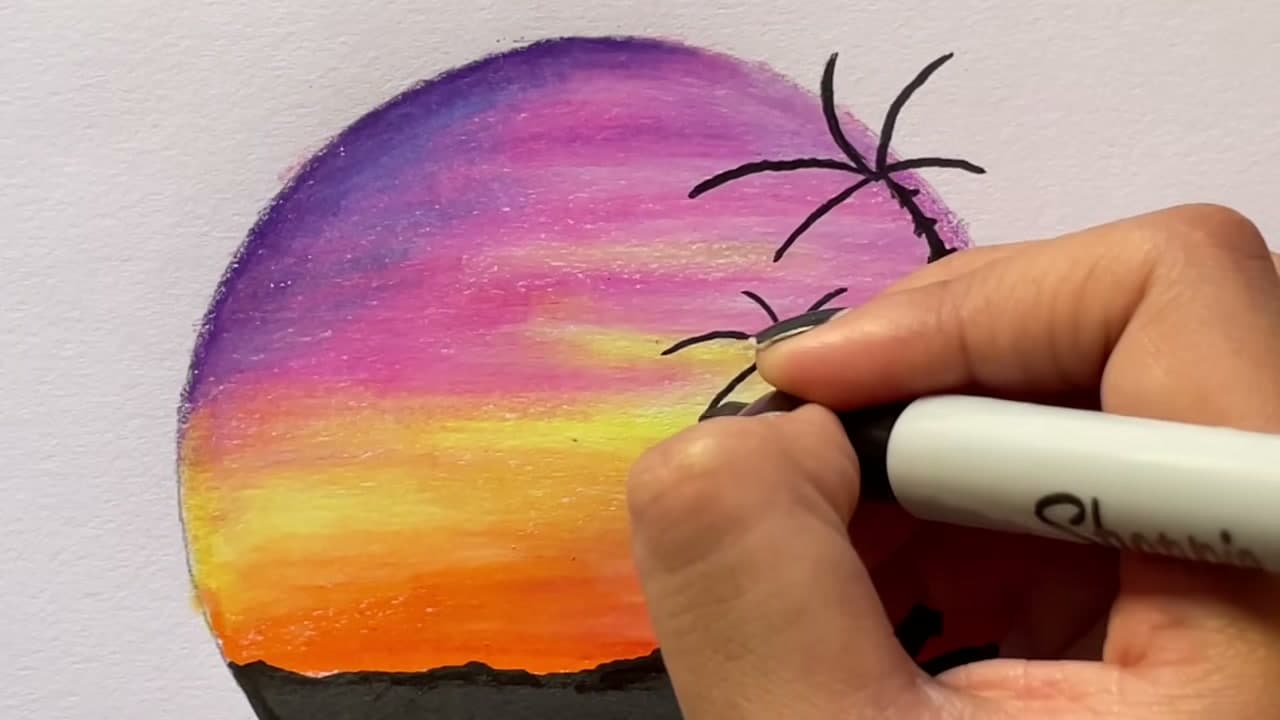 The finished result: How to Draw a Sunset With Colored Pencils