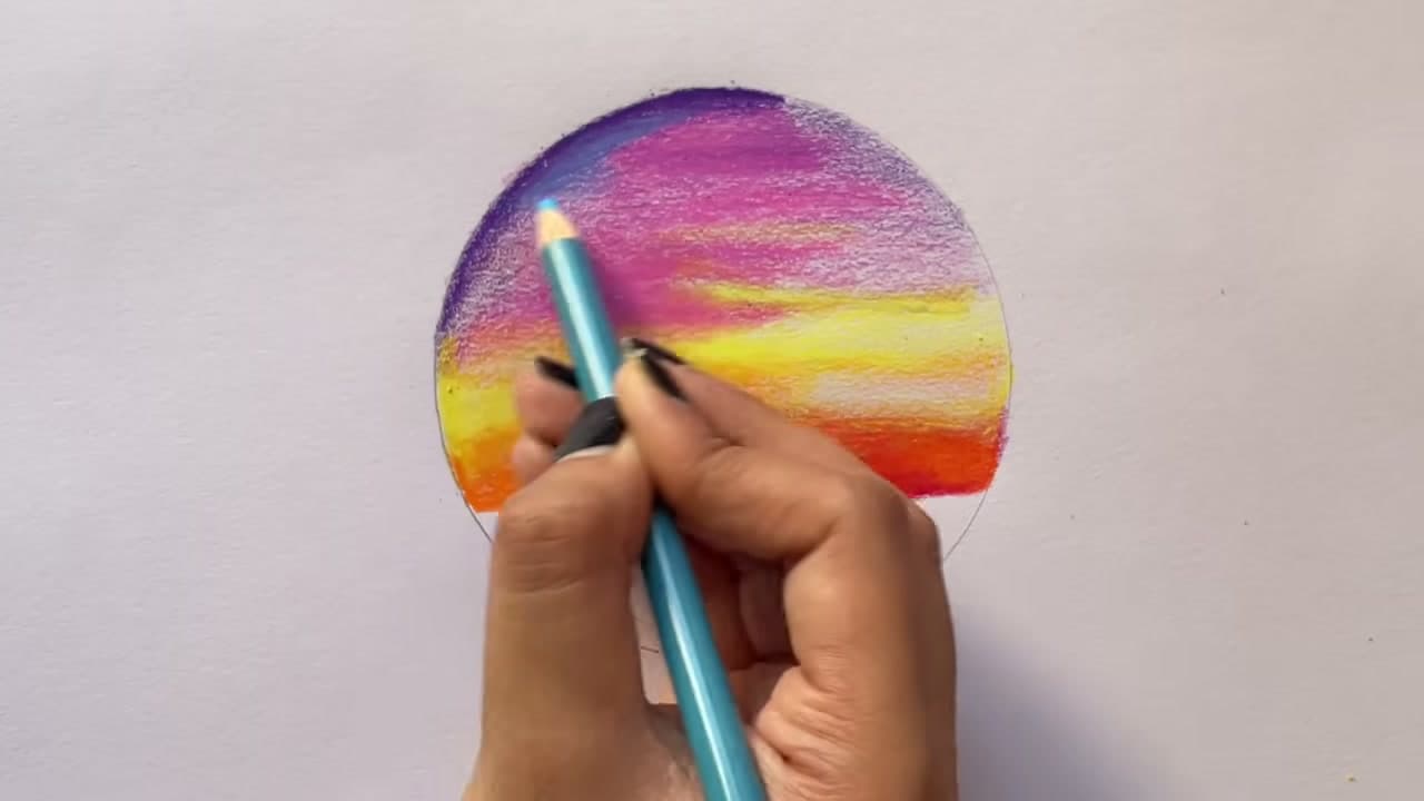 Step 7: Layer Pink, Violet and Blue Into the Sunset Sky - How to Draw a Sunset With Colored Pencils