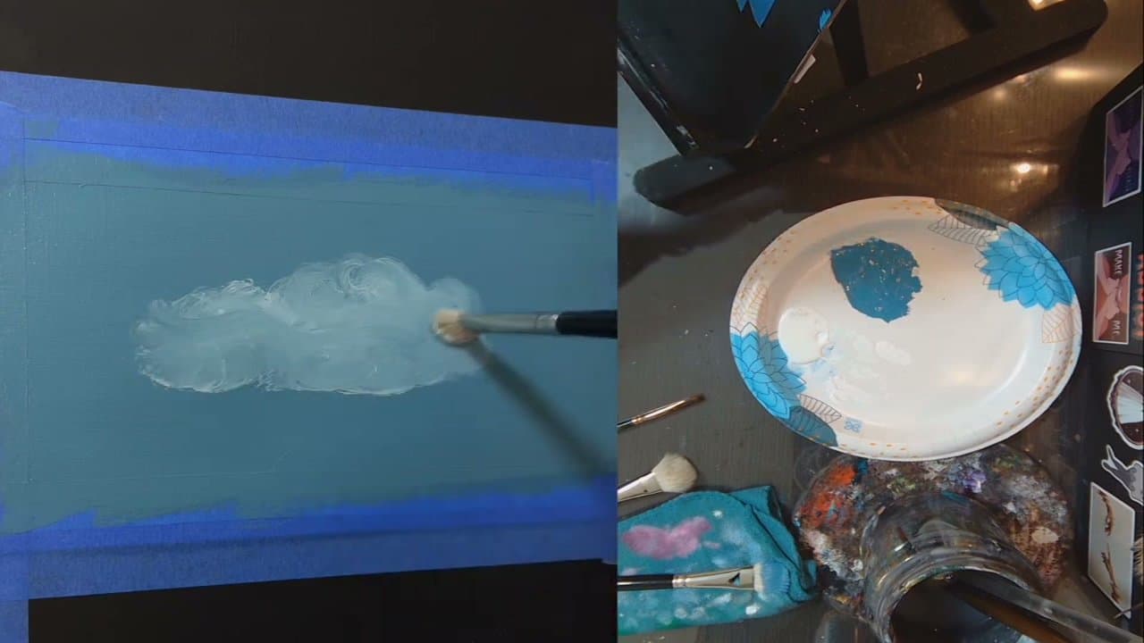 Step 3: Step 3: Lay the cloud shape with white paint