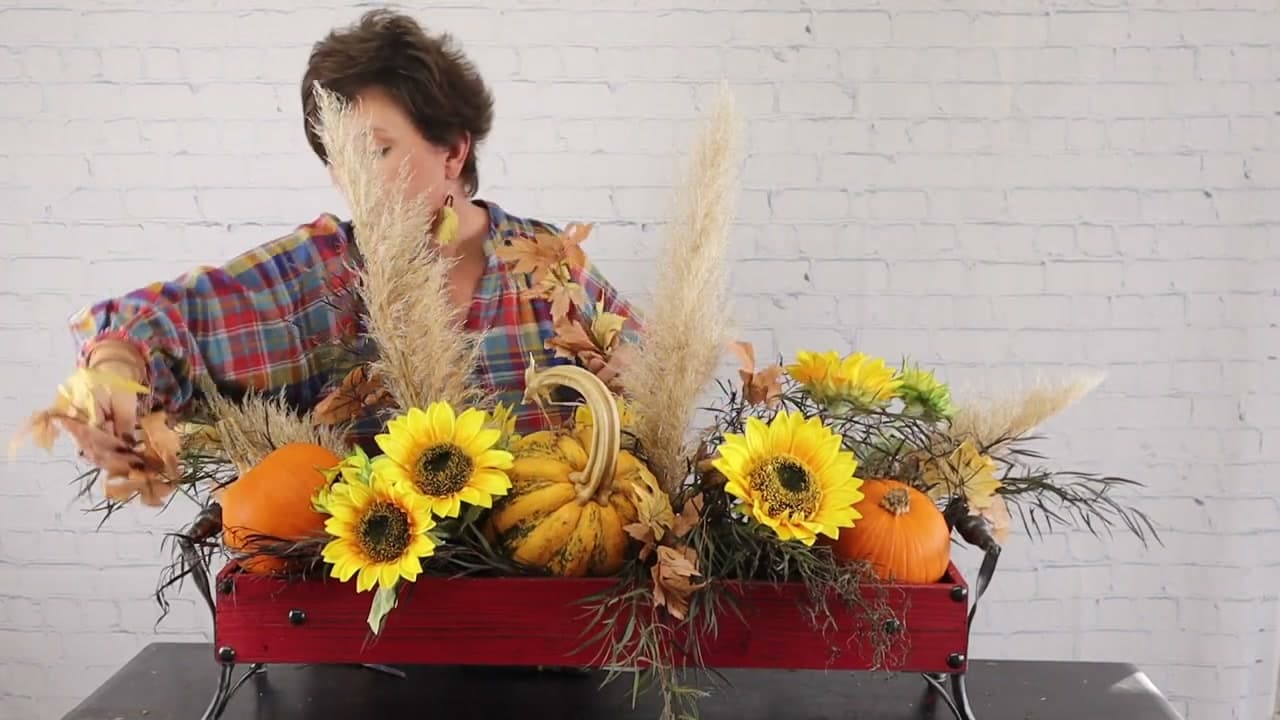 Step 6: Tuck in the Autumn Leaves - How to Make a Thanksgiving Centerpiece