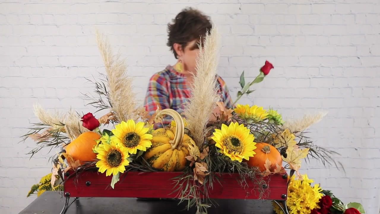 Step 7: Add the Fresh Roses and Water the Foam - How to Make a Thanksgiving Centerpiece