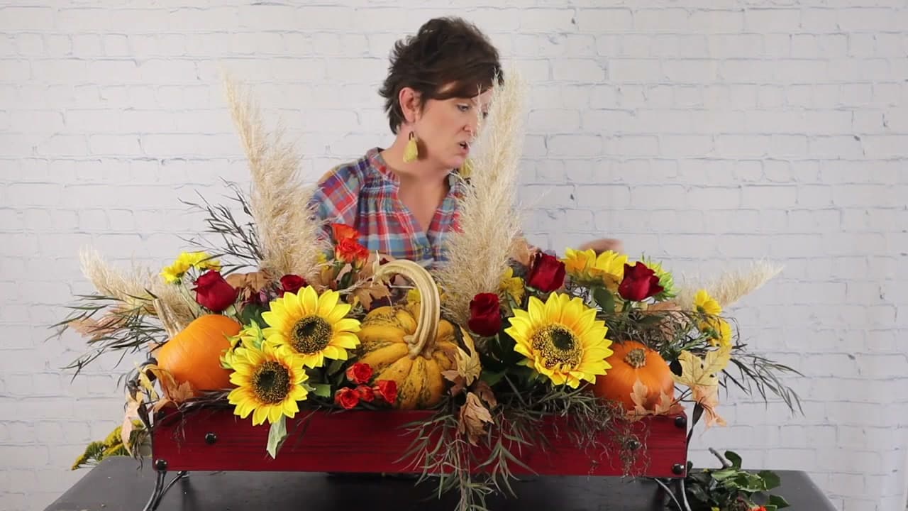 Step 9: Finish with Spray Roses - How to Make a Thanksgiving Centerpiece