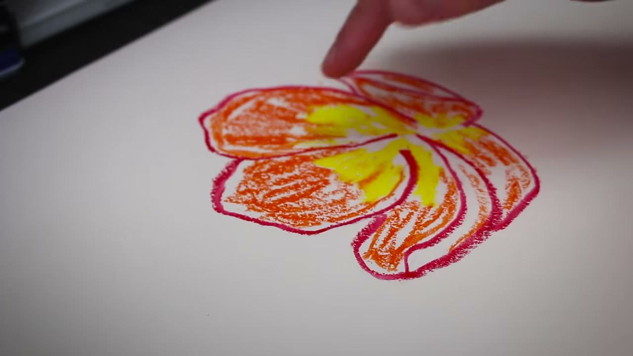Step 3: Outline the Oil Pastel Flower in a Darker Color - How to Use Oil Pastels