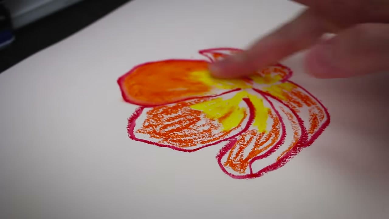 Step 4: Blend the Oil Pastel Petals With Your Finger - How to Use Oil Pastels