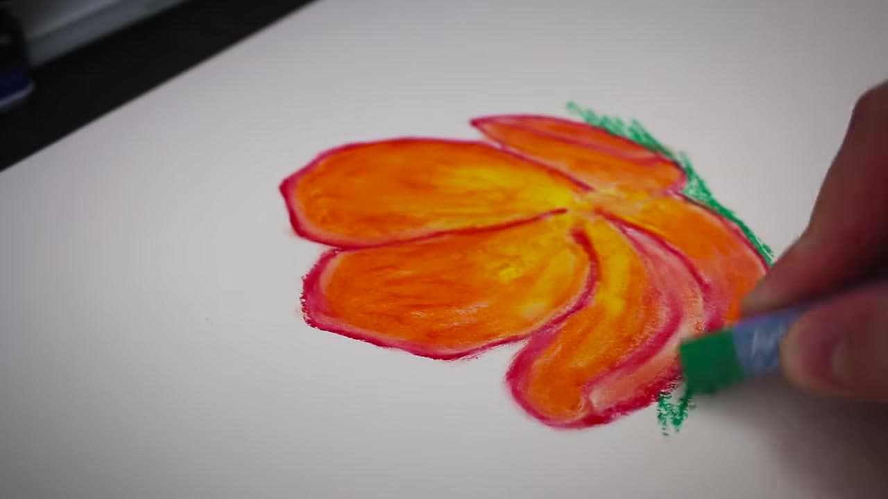 Step 5: Scribble an Oil Pastel Background Around the Flower - How to Use Oil Pastels