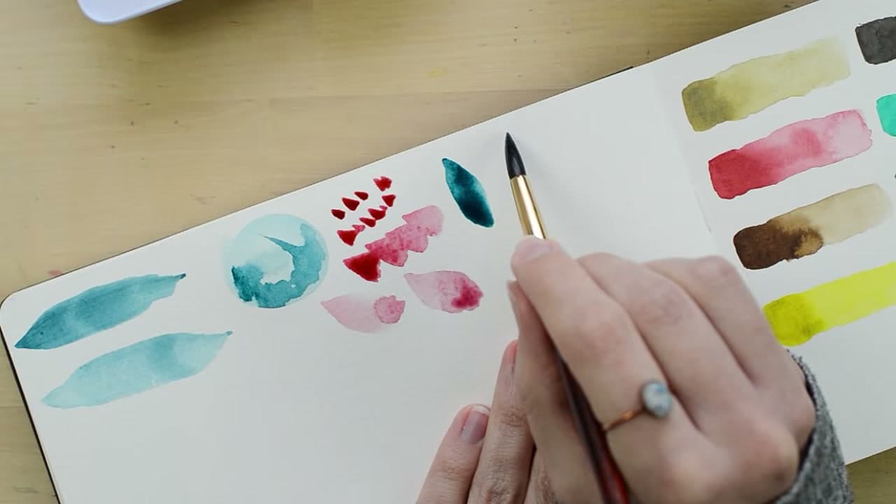 Step 8: Paint Watercolor Leaf Shapes and Drop In a Second Color - How to Paint With Watercolors for Beginners: Your First Lesson
